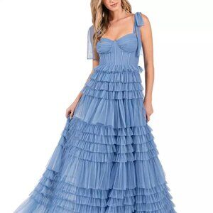 B Darlin Juniors' Corset Ruffled Gown Chambray Size 1/2